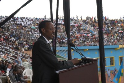 President Paul Kagame of Rwanda speaking at the anniversary commemoration of the 1994 genocide.(File Photo)