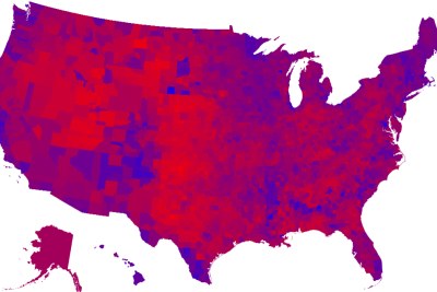 A map of the 2004 USA presidential election results. A red hue indicates a larger percentage of Republican votes, blue Democratic Party (file photo).