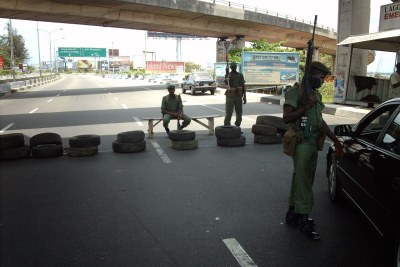 A police roadblock in Lagos.
