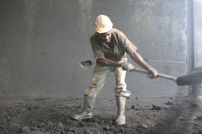 A worker on duty at a coal mine belonging to Maamba Collieries, the largest coal producer in Zambia, 2 March 2007. The countrys mining sector plays a significant role in the countrys economy.