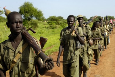 SPLA soldiers redeploy south from the Abyei area in line with the road map to resolve the Abyei crisis (file photo).