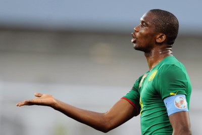 Cameroon's Samuel Eto'o during the Africa Cup of Nations match against Gabon at the Alto da Chela Stadium on January 13, 2010 in Lubango, Angola.