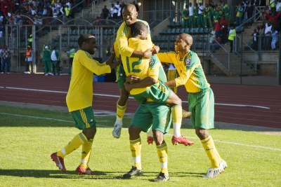 Bafana Bafana, South Africa's national football squad celebrating a goal (file photo).