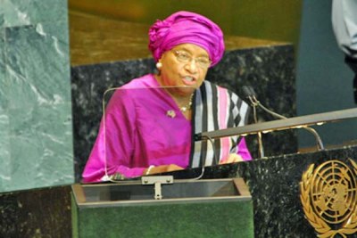 President Sirleaf speaks at the UN General Assembly