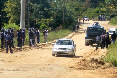 Police seen outside the offices of the teachers' union ahead of protest action (file photo).