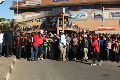 Teachers and other workers protested in Swaziland , appealing for an international asset freeze against King Mswati III (file photo).