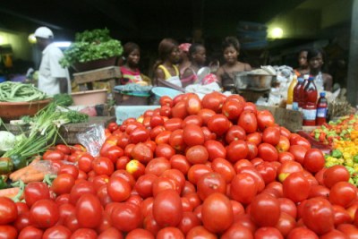 Vegetable stall at treichville market, Abidjan.