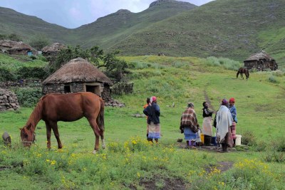 Women collect water from a communal tap in a village. The court decision will have far reaching implications for the rights and status of women in Lesotho.