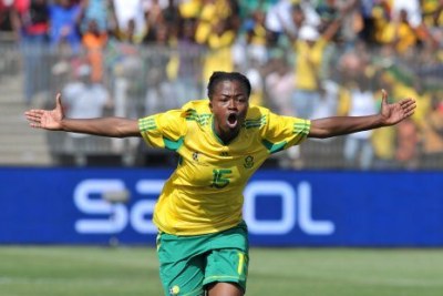South Africa national women soccer team Banyana Banyana Striker celebrating.
