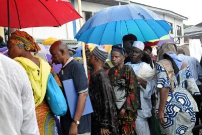 Pensioners queuing for verification