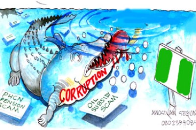 Cartoon depicting corruption in the Nigerian petroleum sector