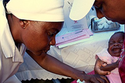 A young child is immunised with the new Pneumonia vaccine.
