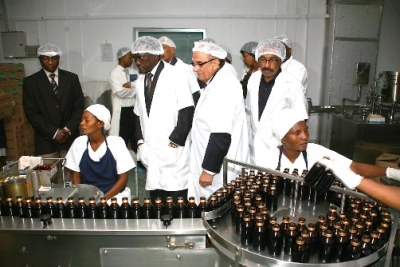 Prime Minister Mizengo Pinda (third right) inspects a pharmaceutical factory in Dar es Salaam (file photo).