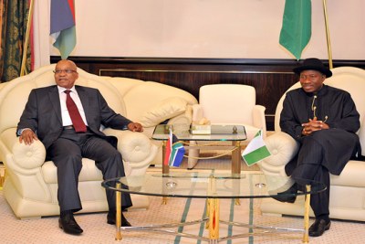 President Jacob Zuma holds bilateral talks with President Goodluck Jonathan.