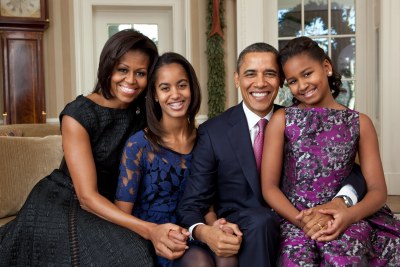 President Barack Obama, First Lady Michelle Obama, and their daughters, Malia, left, and Sasha, right.
