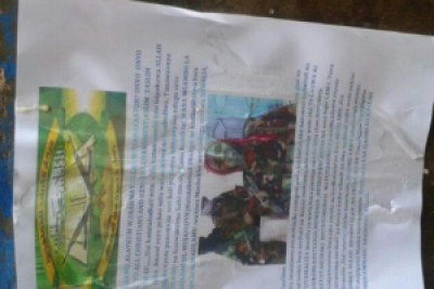 A sample of the leaflets that were distributed in Mpeketoni instructing non-indigenous residents and Christians to leave Mpeketoni.