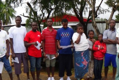 Ebola survivors posed for a photo upon being released from an isolation facility in Monrovia.