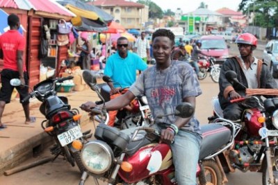 Commercial bike riders aim to reach 150,000 to 200,000 people through face-to-face dialogue and communication on Ebola prevention in Freetown.