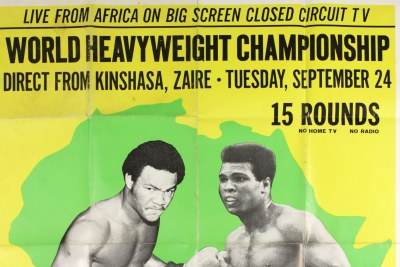 A poster for the legendary title fight between George Foreman and Muhammad Ali in Kinshasa in 1974.