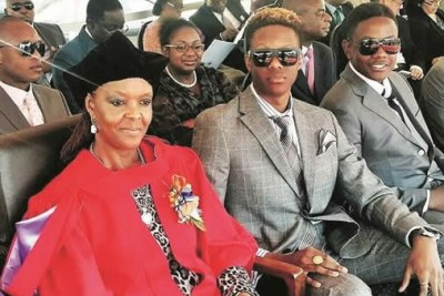 The Mugabes: From left Grace, Robert Jnr and Bellarmine Chatunga (file photo).