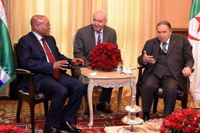 President Jacob Zuma with President Abdelaziz Bouteflika of the People's Democratic Republic of Algeria at the official meeting during the State Visit in Algeria.