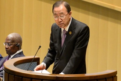 UN Chief Ban Ki-moon at the Addis Ababa conference discussing how to finance development.