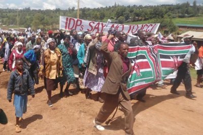 IDPs protest against the ICC in Timboroa on September 17.