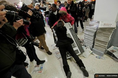 Shoppers wrestle over a television in north London (file photo).