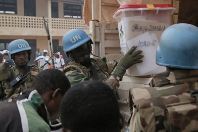 United Nations peacekeepers helped secure ballot boxes during the election in the Central African Republic on December 30, 2015.