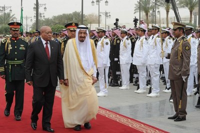 President Jacob Zuma inspects the guard of honor with King Salam Bin Abdul Aziz during the welcoming ceremony on his State Visit to the Kingdom of Saudi Arabia at Riyadh, Saudi Arabia.