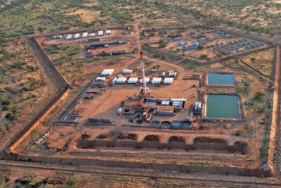 An aerial view of a Tullow oil rig in Turkana County in Uganda (file photo).