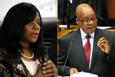 Left: Former public protector Thuli Madonsela. Right: President Jacob Zuma.