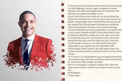 Trevor Noah took to his Twitter account to detail what happened and apologize to his fans.
