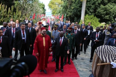 Moroccan King Mohamed and Tanzanian President John Magufuli.