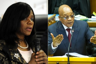 Left: Former Public Protector Thuli Madonsela. Right: President Jacob Zuma.