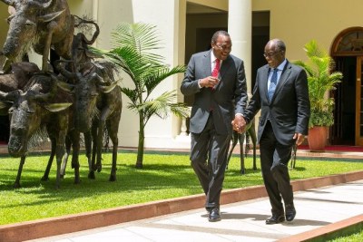 Presidents John Magufuli and Uhuru Kenyatta.