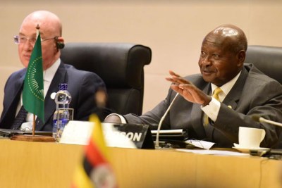 President Yoweri Museveni speaking at AU Summit.