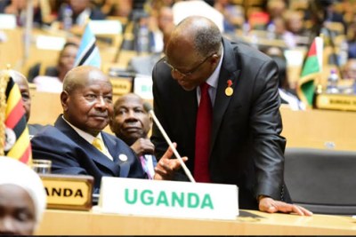 Tanzania President John Magufuli and Uganda President Yoweri Museveni (file photo).