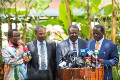 Opposition leaders (from left) Kalonzo Musyoka, Moses Wetang'ula, Musalia Mudavadi and Raila Odinga.