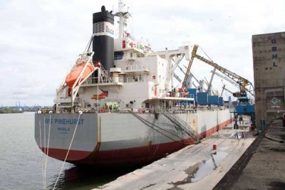 The MV IVS Pinehurst after it docked at the port of Mombasa on Tuesday with 29,900 tons of maize.