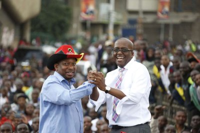 Mike Sonko, left, the Jubilee Party's gubernatorial nominee for Nairobi, with deputy governor nominee Polycarp Igathe on May 17, 2017.
