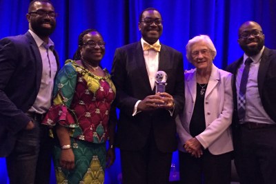 African Development Bank Group (AfDB) President Dr. Akin Adesina and his family at the Global Child Nutrition Foundation's 2017 Annual Gala Reception in Washington, DC, June 13, 2017. Dr. Adesina was the recipient of Gene White Lifetime Achievement Award. The award was created to honor individuals who have made outstanding contributions toward the worldwide dream of ending childhood hunger.