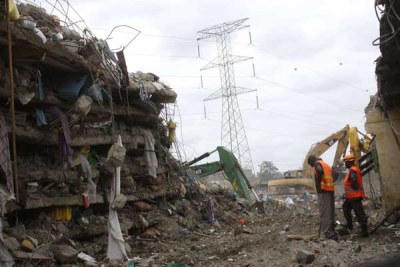 The collapsed building in Kware in Nairobi where two people died.