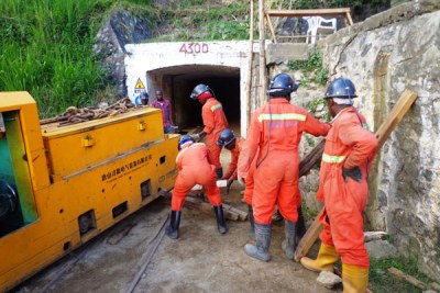 At work. Workers of Tibet Hima Mining Co. Ltd at Kilembe mines in Kasese District recently.