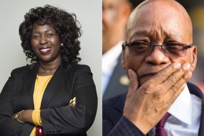 A gauche: la députée de l' ANC Makhosi Khoza. A droite: Le President Jacob Zuma.