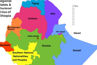 A regional map of Ethiopia.