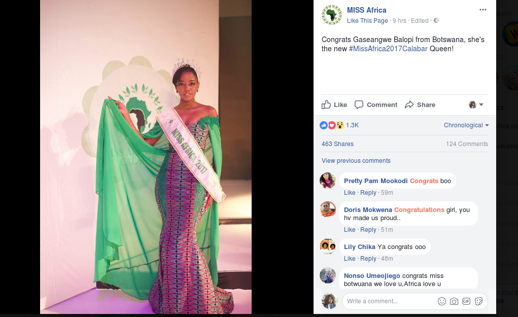 Gaseangwe Balopi Of Botswana Wins Miss Africa 2017
