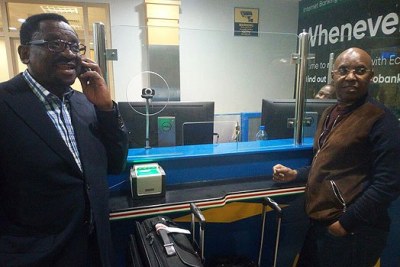 Siaya Senator James Orengo and Nairobi businessman Jimi Wanjigi at the Jomo Kenyatta International Airport (JKIA) on February 20, 2018.
