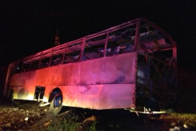 The bus that was set alight which resulted in the deaths of six miners.
