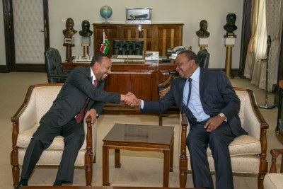 President Uhuru Kenyatta hosts Ethiopian PM Abiy Ahmed Ali at the state house.